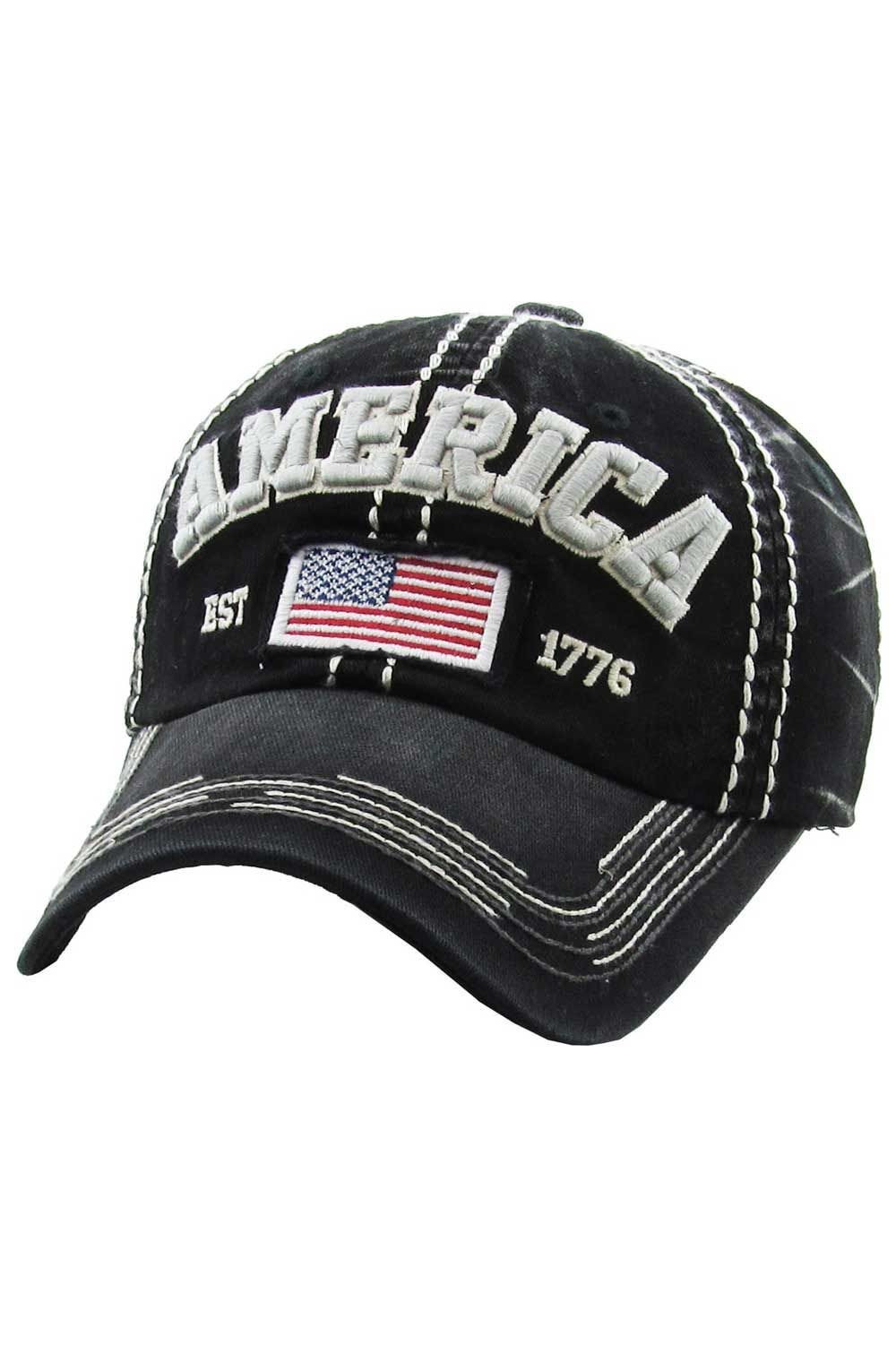Black American USA Flag Stripe Vintage Brim Baseball Cap Hat YYHWHJDE Vintage American USA Flag Picture Unisex Baseball  main image 4