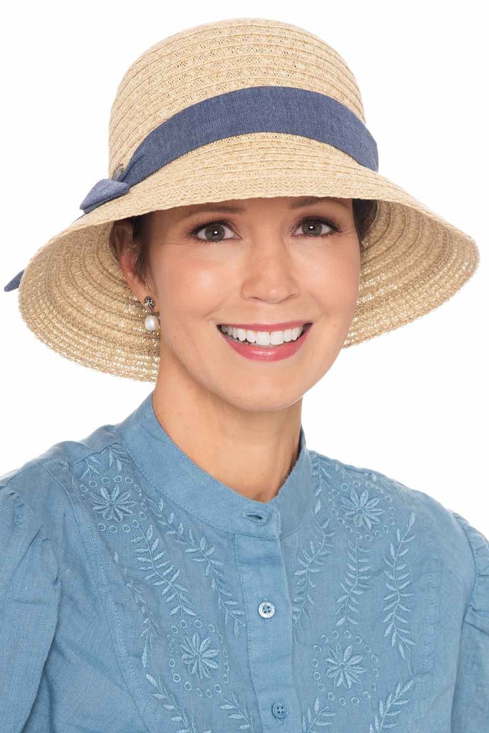 Hester Denim Band Bucket Hat Stylish Straw Summer Hats for Women