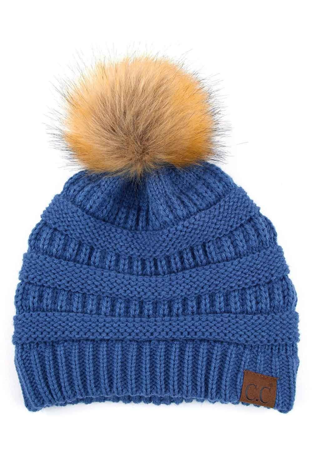 Denim CC Pom Beanie Hat | Cute Beanie Hats for Women display picture 2
