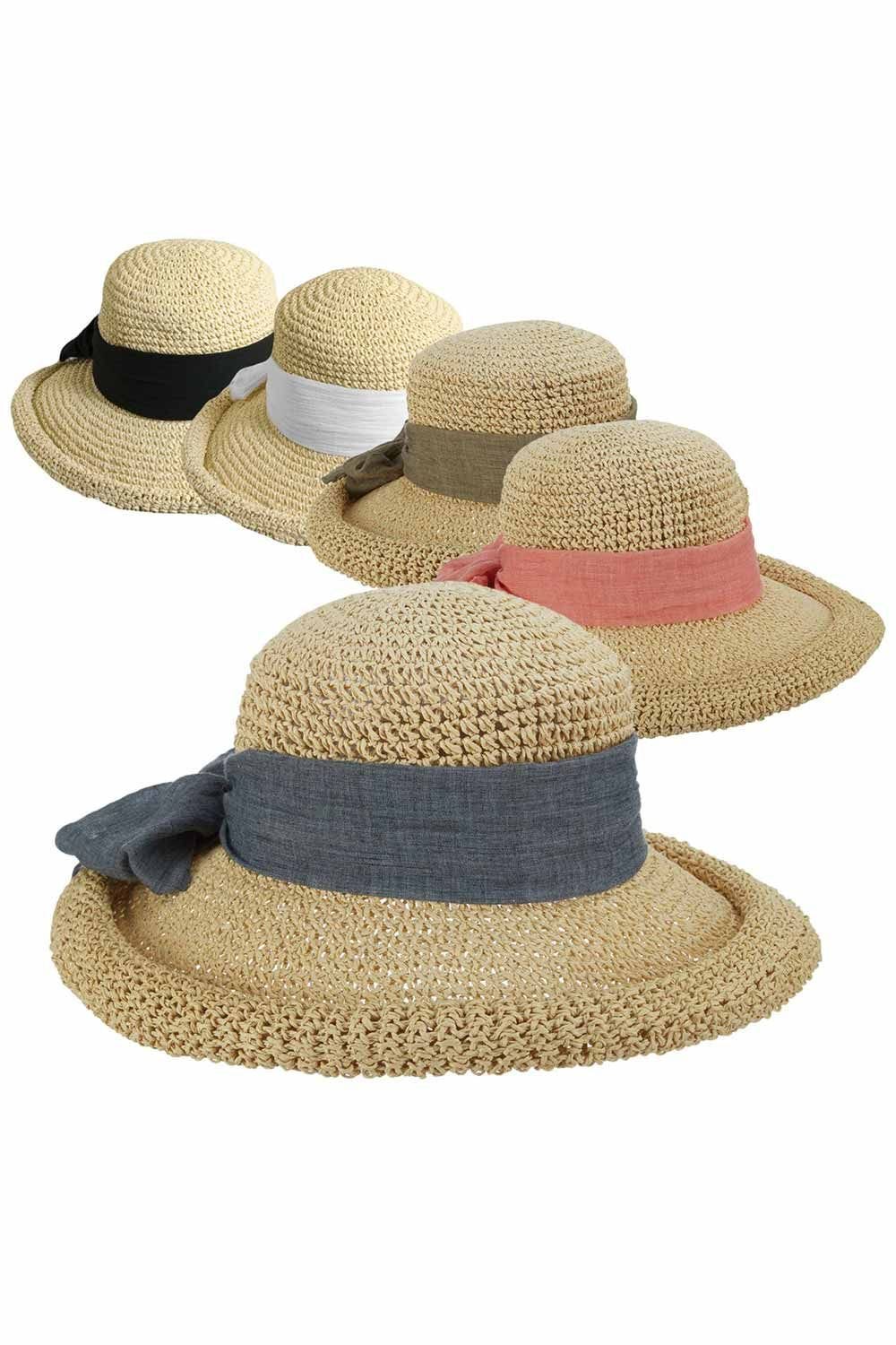 Women’s sun hat natural weave and colorful ribbon soft edge brim tassel details Ribbon-Wide-Brim-Raffia-Sun-  main image 2