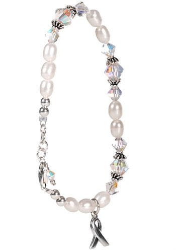 Emphysema Awareness Bracelet Sterling Silver, Pearl Swarovski