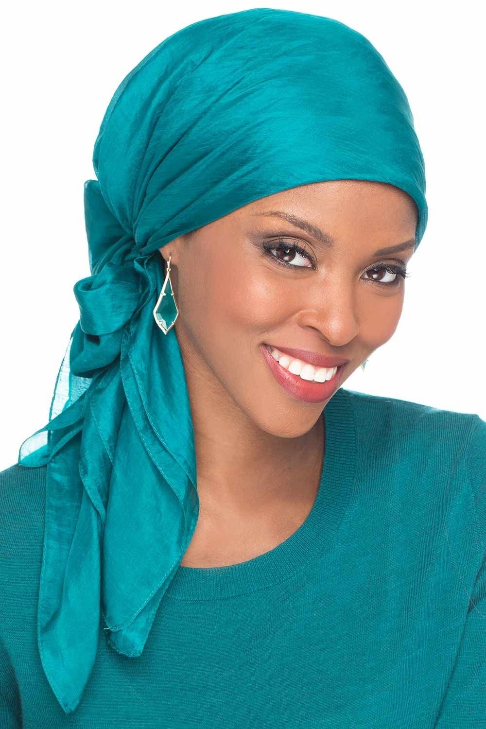 Solid Silk Square Head Scarf 100% Silk Scarves for Head - Main Image