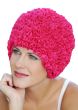Woman in pink ruffled fabric old fashioned swim cap for women