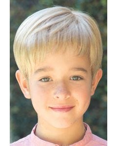 Little boy in a cropped light blonde short lace front children's wig