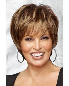 Raquel Welch in short brown highlighted wig with long layers