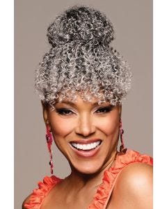 Bombshell Bun and Bang Hairpiece by Kim Kimble | Drawstring Bun, Clip In Bang