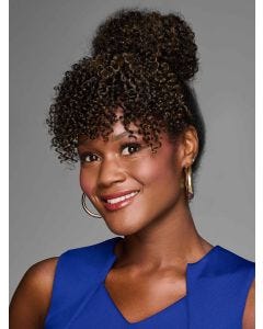 Bombshell Bun and Bang Hairpiece by Kim Kimble | Drawstring Bun, Clip In Bang