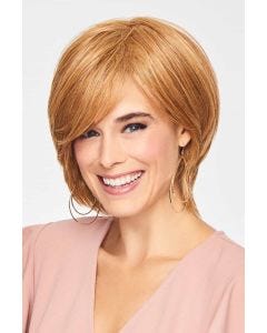 Short layered bob wig with side-swept bangs natural volume and face-framing style chic cut