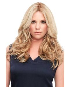 Woman in a 12" light blonde wiglet hair topper