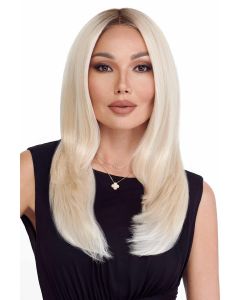 Black woman in an extra long black long layered lace front wig