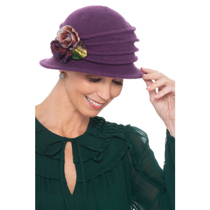 Anne Wool Floral Cloche Hat | 100% Wool Hats for Women - Purple display picture 3