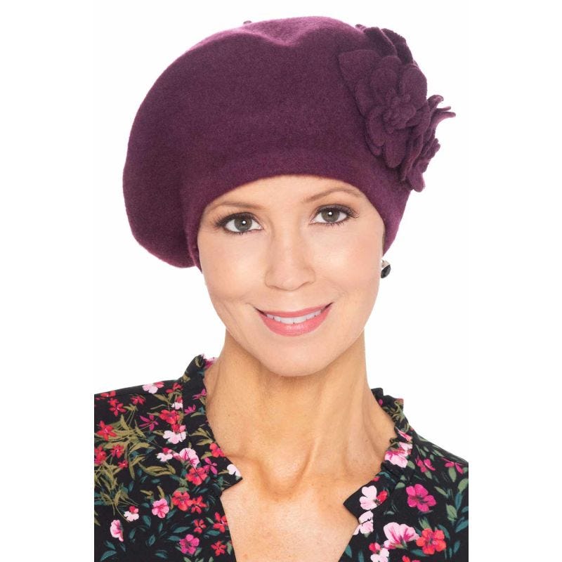 9584 Women\'s Beret, Floral Burgundy, One Size Fits Womens Wool Beret With Flowers-One Size – San Diego Hat Company main image 4