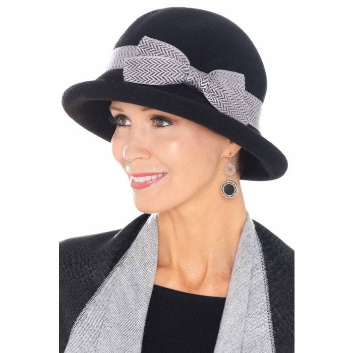 Chevron Bow Rolled Felt Bowler Hat | Winter Hats for Women display picture 2