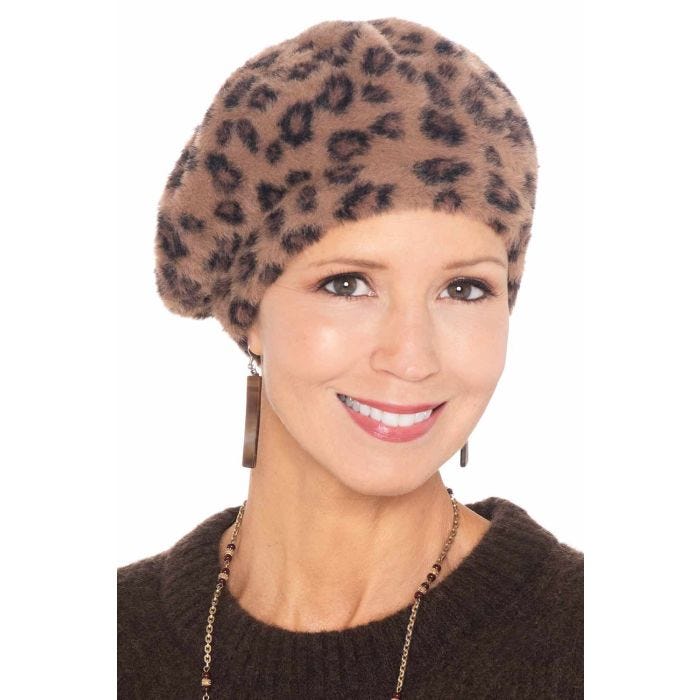 Reese Fuzzy Leopard Winter Beret | Fashionable Winter Berets  display picture 2