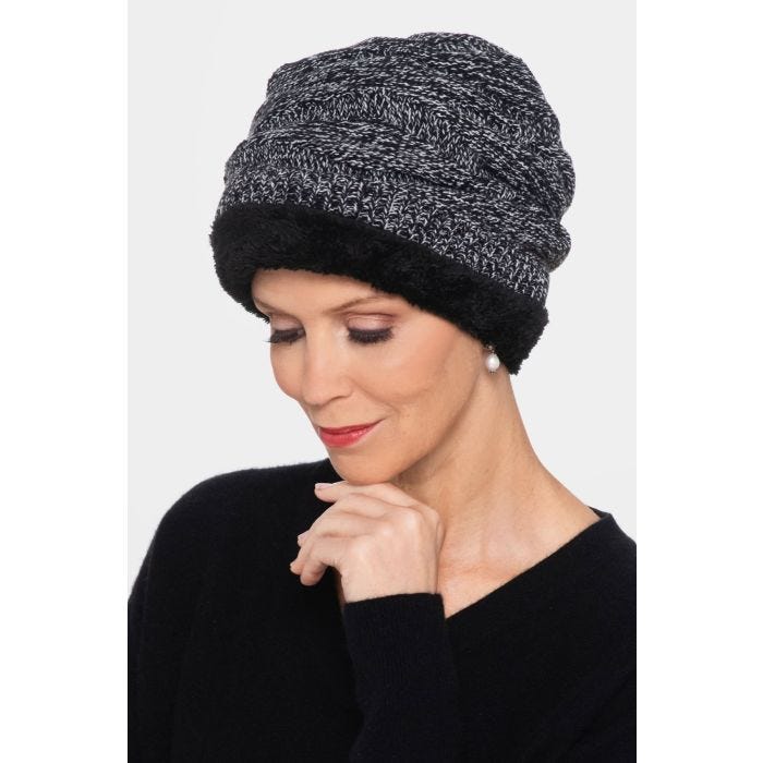 Black Faux Fur Winter Beanie Hat Wrapables Faux Fur Fluffy Bear Ears Winter Beanie Hat, Black  main image 3