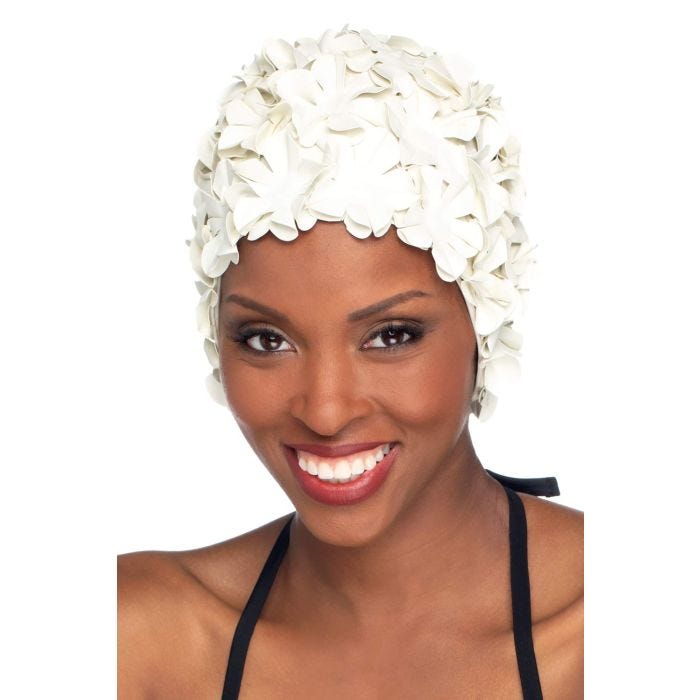 Medifier Swim Cap Floral Petal Retro Style Bathing Caps For Women Black - View #10