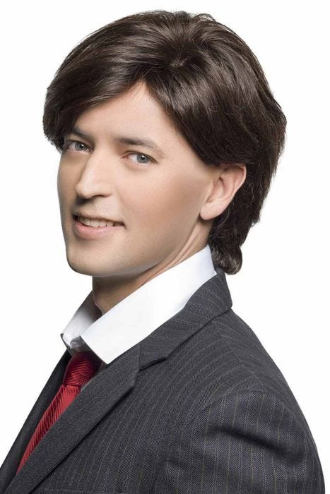 Man in a short dark brown men's human hair wig