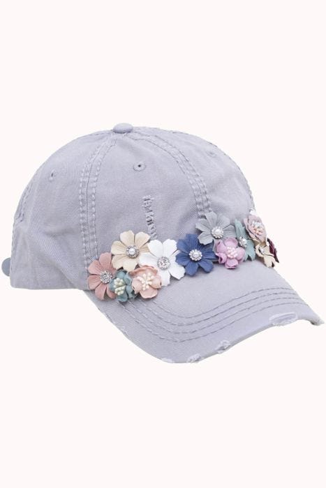 3D Embellished Flower Baseball Cap | Floral Cotton Baseball Hat for Women