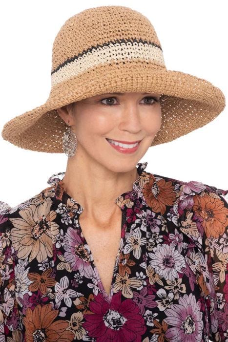 Evadine Stripe Crocheted Raffia Sun Hat