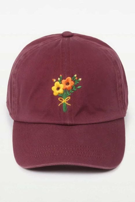 Flower Embroidery Cotton Baseball Cap | Cotton Baseball Cap for Women