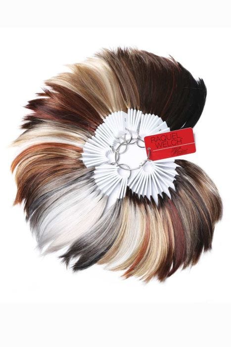 A metal ring containing color swatches from the Raquel Welch Vibralite collection