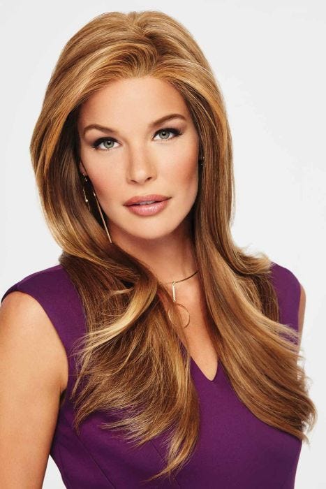 Woman in a 12" light auburn hair piece for thinning hair