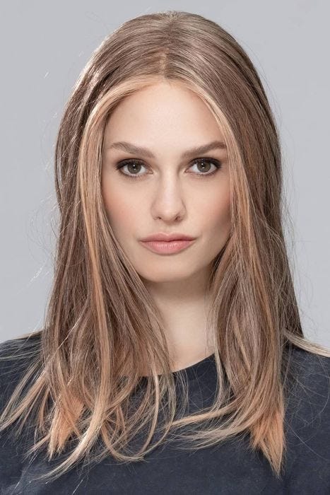 long straight wig with tapered ends and a center part