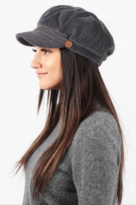 Corduroy Cabbie Hat with Buttons | Newsboy Hat for Women