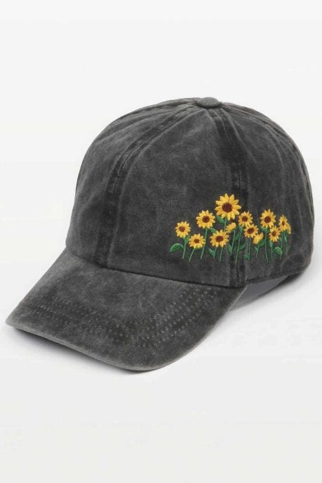Sunflower Embroidered Baseball Cap | Cotton Baseball Cap for Women