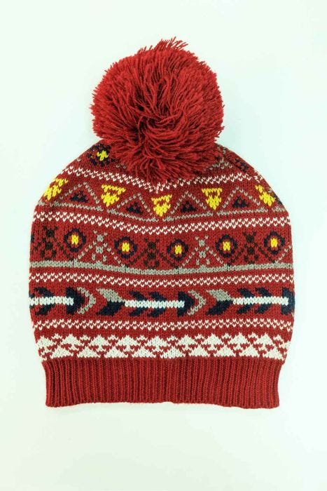 Petite Women's Beanie Hat | Western Motif Fair Isle Knit Beanie Hat