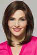 Woman in a past the shoulders straight dark auburn lace front wig
