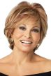 Raquel Welch in a light auburn heavily layered cropped bob wig with choppy bangs