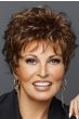 Raquel Welch in short curly wig with bangs and layers