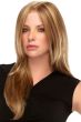 Woman in long straight blonde monofilament wig
