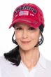 Women's khaki USA flag baseball cap with American flag on the front