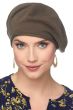 Woman in olive green cotton beret hat