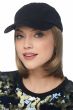 Woman in black baseball cap with straight bob synthetic hair attached