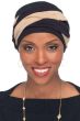 Woman in black vintage style pleated turban for women with cancer