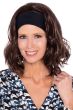 Woman in medium length blonde wavy bob wig with headband attached