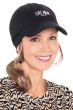 Woman in black "cat mom" baseball cap