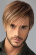 Man in a long, blonde, textured wig with side layering