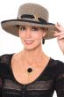Woman in straw summer brimmed hat with black ribbon