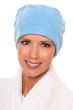Woman in light blue cuffed cotton sleeping cap