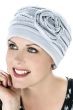 distressed rosette beanie hat for hair loss and cancer chemotherapy in grey