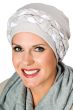 double braid turban in grey and white for cancer patients