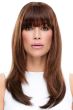 woman in medium auburn long fringe human hair clip in bangs