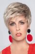 Woman in a long light blonde pixie wig