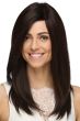 Woman in an extra long dark brown human hair wig