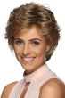 Woman in a short cropped light brown lace front wig