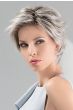 Woman in a long silver blonde lace front pixie wig